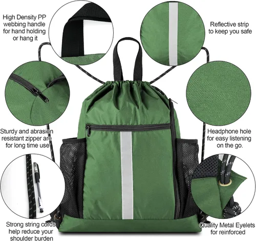Miniatura 6 de BeeGreen Mochila deportiva con cordón y compartimento para zapatos y dos soportes para botellas de agua