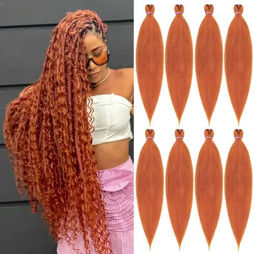 Miniatura 38 de Leeven 26 pulgadas, 2 paquetes de cabello trenzado color lila claro preestirado, cabello trenzado lavanda preestirado, extensiones de cabello