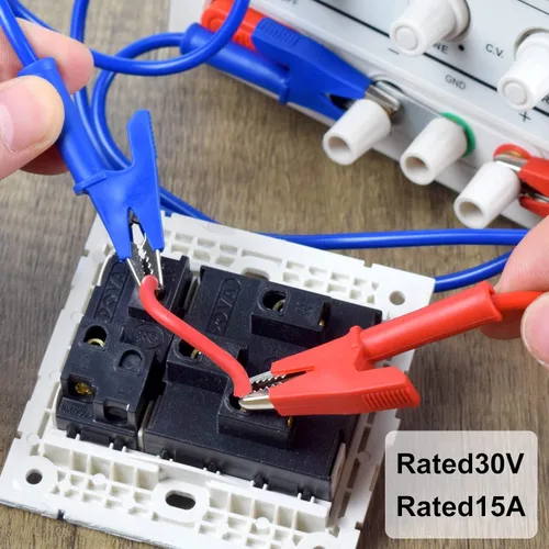 Miniatura 4 de WGGE - Juego de 5 cables de prueba con pinzas de cocodrilo de doble punta, cable de alambre de prueba de 15A con clips aislantes, cable resistente