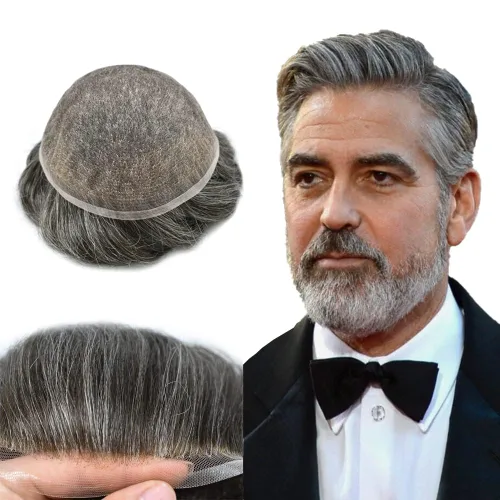 Miniatura 78 de Toupee para hombres Piezas de cabello humano real, encaje francés completo para hombres, pieza de cabello, nudos blanqueados, línea capilar natural