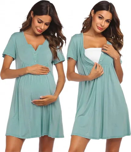 Ekouaer Vestido de parto y parto, camisón de lactancia, camisones de maternidad para hospital, camisón corto de lactancia S-XXL