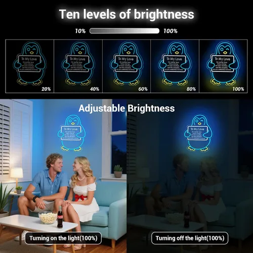 Miniatura 6 de Regalos para el día de San Valentín para ella, él, novio, novia, letrero de neón LED de pingüino azul, decoración romántica de pared para parejas