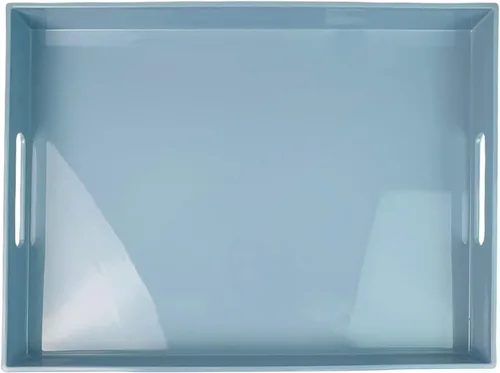 Miniatura 11 de Bandeja decorativa azul para mesa de café, bandeja de servir redonda de plástico con cuentas para encimera de cocina, otomana, sala de estar, (13")