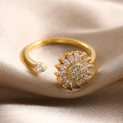 Miniatura 2 de Fidget Ring Anxiety Spinner Ring Open Adjustable Sunflower Star Moon Windmill Butterfly Rings Daisy Stress Relieving Fidget Women Cubic Zirconia