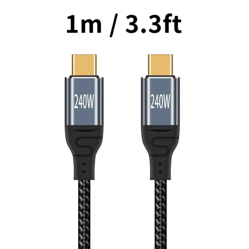 Miniatura 8 de Duttek Cable USB C de 240 W de 3 pies/3.3 ft, cable USB C a USB C PD 3.1, cable trenzado USB C macho a macho de nailon con chips inteligentes E-Mark