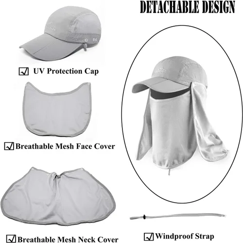 Miniatura 3 de Sombrero solar al aire libre para hombre y mujer, UPF 50+, sombrero de pesca UV con solapa para el cuello y cubierta facial para protección solar