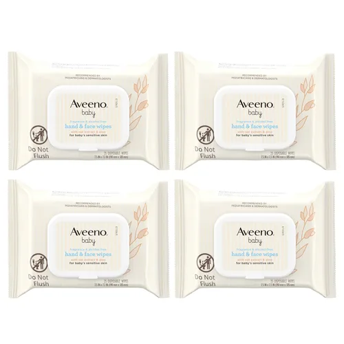 Aveeno Baby Toallitas para manos y cara sin fragancia con extracto de avena y aloe, toallitas limpiadoras e hidratantes para pieles sensibles, sin