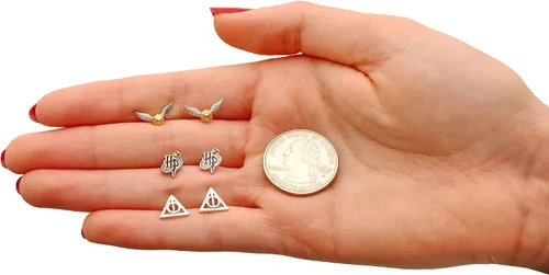 Miniatura 4 de Harry Potter Jewelry 3 Pair Earrings Sets Gold Plated Silver Plated Studs - Deathly Hallows and Golden Snitch