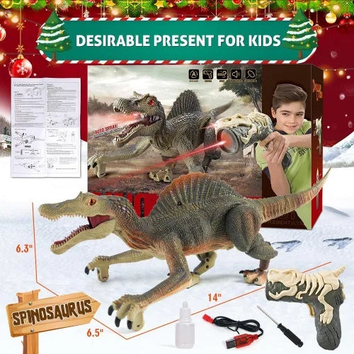Miniatura 6 de Mini Tudou Juguetes de Dinosaurio con Control Remoto, Juguete de Dinosaurio Robot Caminante RC con Control Remoto de Persecución de Luz, Rociado
