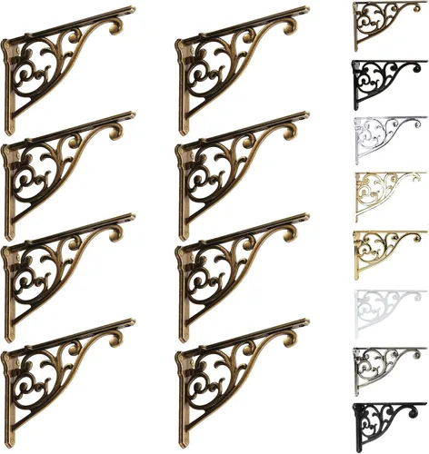 Miniatura 58 de Soportes de estante de 4 pulgadas, paquete de 4 soportes de pared de latón antiguo de alta resistencia, estantes decorativos de cocina victoriana