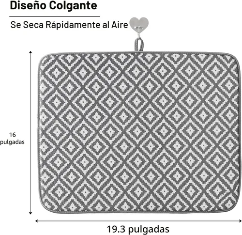 Miniatura 4 de Estera de secado de platos para cocina, paquete de 2, esteras de drenaje de platos de microfibra ultra absorbente de Subekyu, 19.2 por 15.8 pulgadas