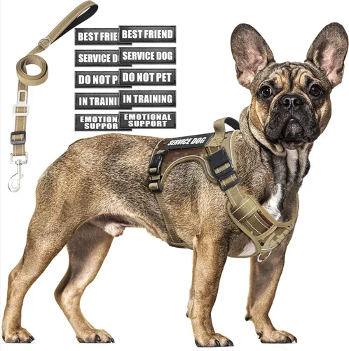 Miniatura 13 de Juego de arnés táctico para perros y correa para perros grandes, chaleco de perro de servicio resistente sin tirones y 10 parches con cinturón
