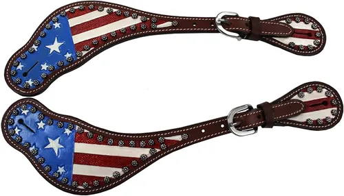 Tahoe Tack Correas de cuero con bandera americana patriótica occidental - Señoras