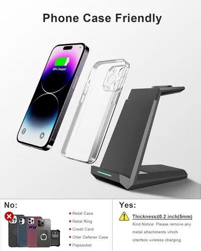 Miniatura 6 de Estación de carga inalámbrica para iPhone – ADADPU 3 en 1 cargador soporte para iPhone 17 16 15 14 13 12 11 Pro Max XR 8 Plus, para Apple Watch