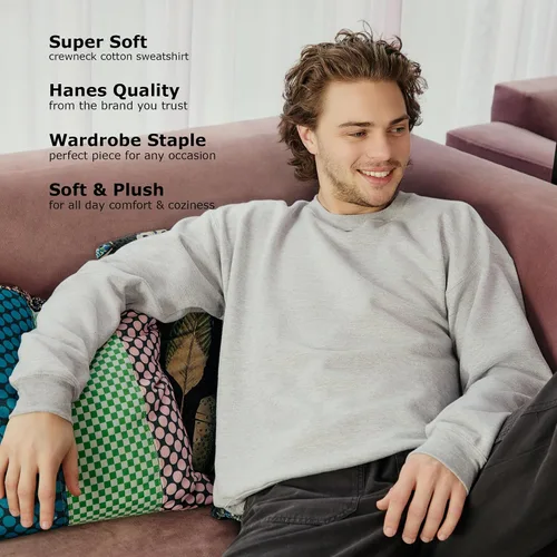 Miniatura 5 de Hanes Men's Sweatshirt, EcoSmart Fleece Crewneck Sweatshirt, Big & Tall Available, 1 or 2-Pack