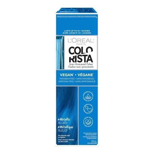 L'Oreal Paris Colorista Metallic - Tinte semipermanente para cabello decolorado o rubio, fórmula de mascarilla capilar que deposita el color, azul