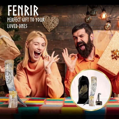 Miniatura 6 de FENRIR Cuerno vikingo para beber de 16 oz con soporte y abridor para cerveza, ale, mead, regalo para hombres y mujeres 100% auténtico hecho a mano