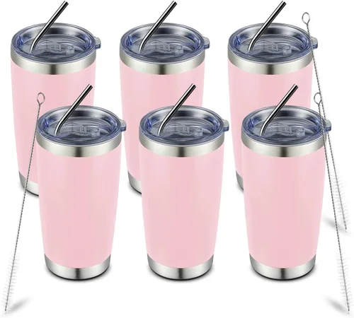 Miniatura 88 de COMOOO Taza de viaje de acero inoxidable de doble pared aislada al vacío de 20 onzas con tapa y pajita, taza de café aislada con recubrimiento