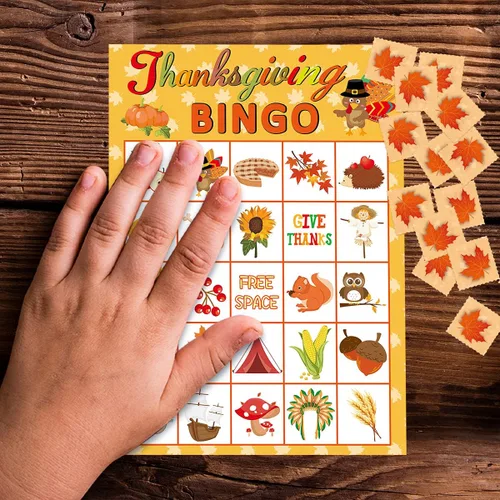 Miniatura 7 de Fancy Land Juego de bingo de Acción de Gracias, 24 jugadores para niños, suministros de manualidades para fiestas navideñas