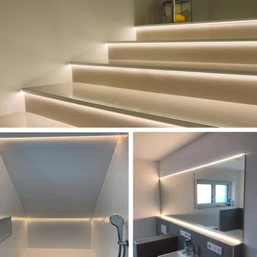 Miniatura 6 de Besseto Canal LED para Empotrar en Yeso, Paquete de 6, 6.6 Pies/2 Metros, Canal de Aluminio para Tira LED de Borde Recortado de Azulejo, Perfil LED