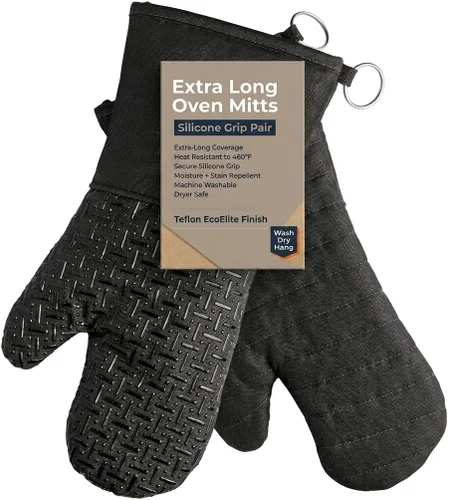 Miniatura 9 de Xlnt - Guantes de silicón antideslizantes para horno, resistentes al calor, con acabado de teflón Eco Elite, con lazo para colgar, ideales para uso