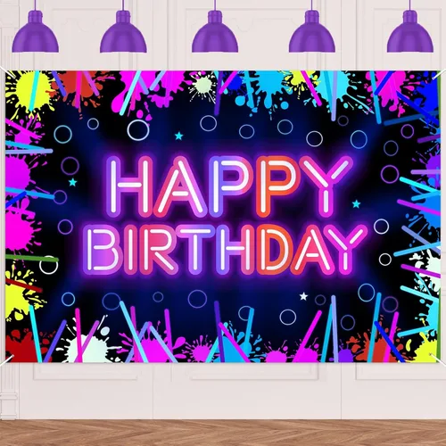 Cartel de neón de feliz cumpleaños, decoración temática de graffiti brillante para hombres y mujeres, suministros de fiesta de cumpleaños de neón