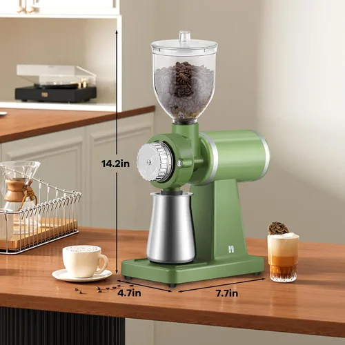 Miniatura 8 de Huanyu Molinillo eléctrico de grano de café 8.82 oz, molienda comercial y casera, molinillo de rebabas automático de 200 W, molinillo profesional 8