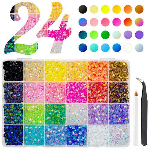 Miniatura 8 de qiipii 24 Color 5mm Piedras de Resina de Cristal de Colores con Parte Trasera Plana para Manualidades, Piedras de Diamantes de Imitación Arcoíris