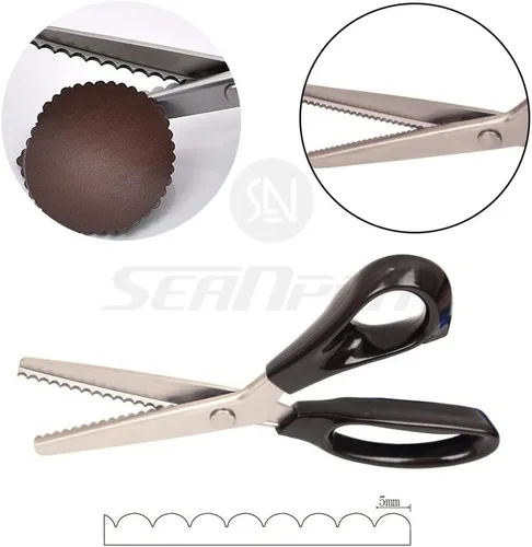 Miniatura 2 de Tijeras de tela para pintar, tijeras negras profesionales con mango de acero inoxidable festoneado dentado para cuero, sastrería, manualidades
