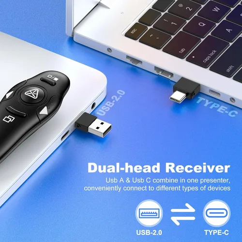 Miniatura 3 de Clicker Remoto de Presentación, Presentador Inalámbrico para Presentación de PowerPoint, RF 2.4GHz USB para Mac, Keynote, Computadora, Laptop