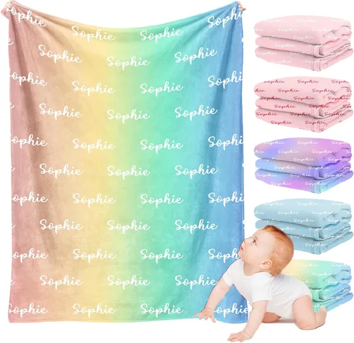 Miniatura 8 de Mantas personalizadas con nombre para niños, mantas personalizadas con nombre para niños y niñas, regalos de cumpleaños personalizados para bebé