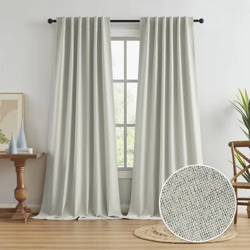 Miniatura 89 de Paneles de cortinas de ventana 100% opacas, con trabillas traseras, bolsillo para barra, gancho, cinturón, aspecto plisado, cortinas para sistema
