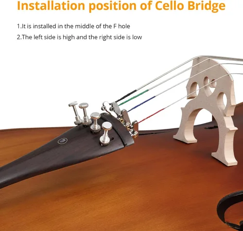 Miniatura 7 de Vasitelan Violonchelo acústico 4/4, violonchelo acústico de tamaño completo con funda acolchada, cuerda extra, puente, arco y colofonia para adultos