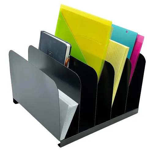 Huron Organizador de escritorio vertical de acero con 5 ranuras, color negro