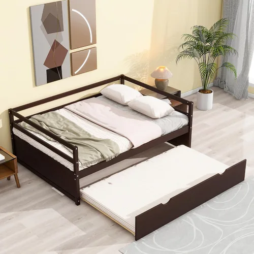 Miniatura 9 de Merax Sofá cama tamaño individual con nido, marco de sofá cama de madera maciza, color espresso