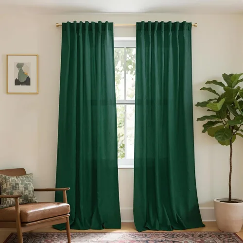 Miniatura 52 de KOUFALL Cortinas de lino azul marino de 84 pulgadas de largo, cortinas transparentes azul oscuro para sala de estar y dormitorio, medianoche