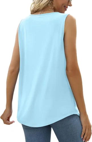 Miniatura 63 de Saloogoe - Camisetas sin mangas veraniegas para mujeres, plisadas con cuello cuadrado y dobladillo curvado, blusas de ajuste holgado con movimiento