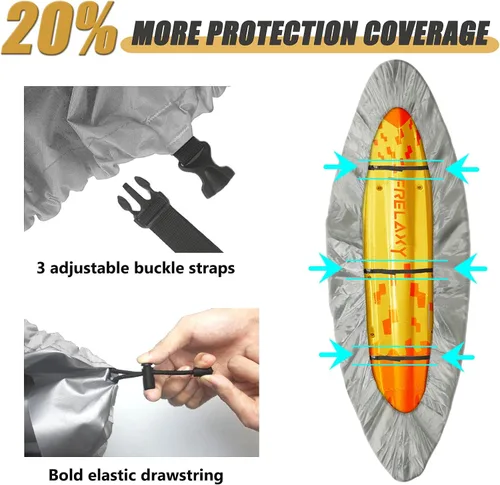 Miniatura 3 de Frelaxy Funda para Kayak 420D, Fundas para Kayak de Servicio Pesado Resistentes al Agua y a los Rayos UV para Almacenamiento al Aire Libre, Funda