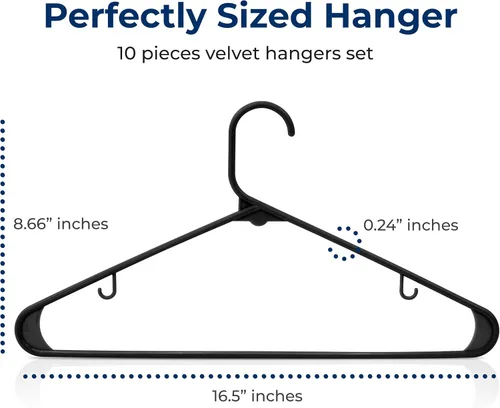 Miniatura 2 de SereneLife - Juego de 10 perchas de plástico con gancho de metal, color negro Non-Slip, Lightweight hangers with a slim profile help keep closets