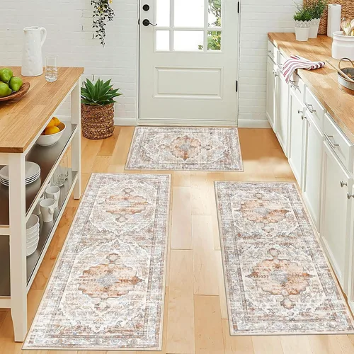 Miniatura 7 de Ileading Juego de 3 alfombras de cocina bohemias con corredor, alfombra de cocina, alfombras y tapetes antideslizantes lavables para cocina, suelo