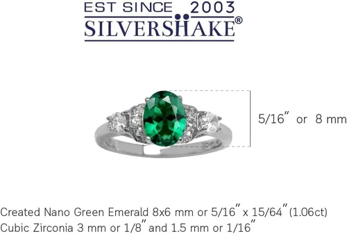 Miniatura 2 de Silvershake Anillo de plata de ley 925 chapada en oro blanco con piedras preciosas auténticas, para mano derecha o para vestir