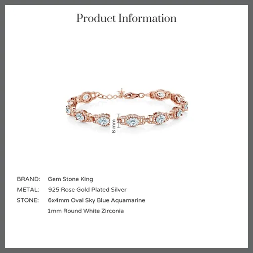 Miniatura 37 de Gem Stone King 18K Rose Gold Plated Silver Oval Gemstone Birthstone Tennis Bracelet For Women Oval 6X4MM 7 Inch With 1 Inch Extender Fine