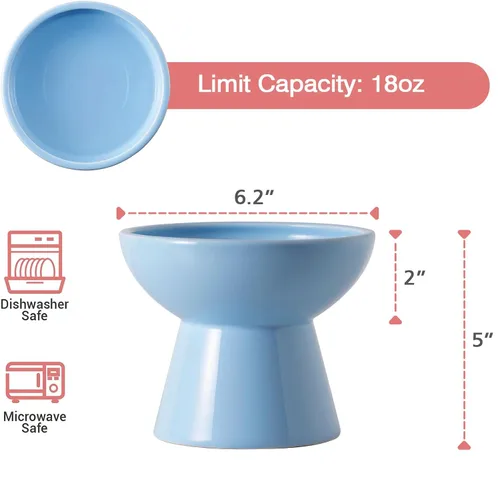 Miniatura 2 de CEEFU Cuenco de agua elevado extra ancho de cerámica para gatos, plato más profundo de 6.2 pulgadas para aliviar la fatiga de los bigotes, 5 Azul