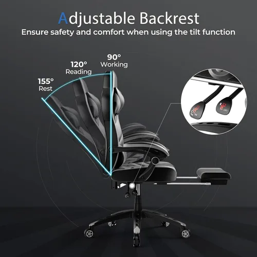 Miniatura 5 de POWERSTONE Silla para videojuegos, silla de videojuegos con reposapiés y soporte lumbar, estilo carreras, silla de computadora de piel sintética