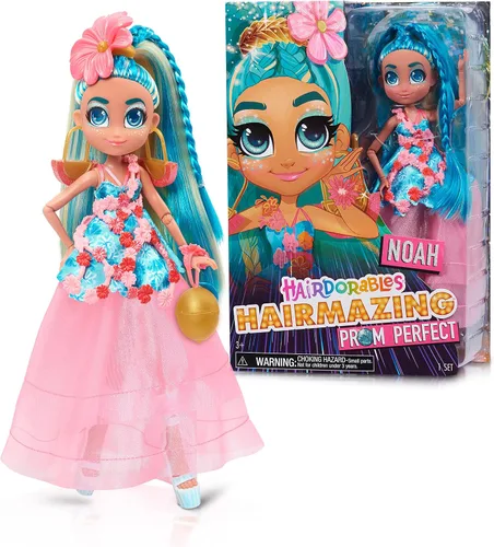 Miniatura 7 de Hairdorables Just Play - Muñecas de moda perfectas para baile de graduación, Dee Dee, cabello rosa y verde, juguetes para niños a partir de 3 años