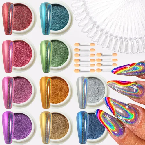 Miniatura 13 de Kit de 36 tarros de polvo de uñas cromado, espejo metálico, pigmento de polvo cromado para uñas de gel, juego de polvo holográfico con purpurina