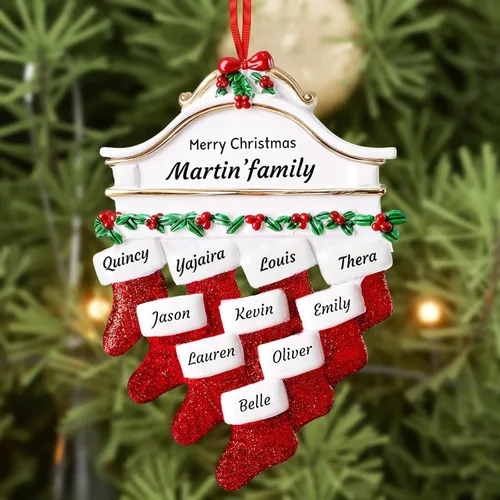 Miniatura 10 de DPDP Adornos de Navidad familiares personalizados 2025 – Calcetines personalizados para árbol de Navidad con nombres, adornos familiares