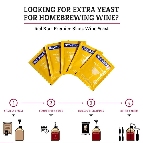Miniatura 4 de Craft A Brew - Levadura de vino Red Star Premier Blanc - Levadura de vino seco de alto rendimiento - Para vinos tintos y blancos - Ingredientes