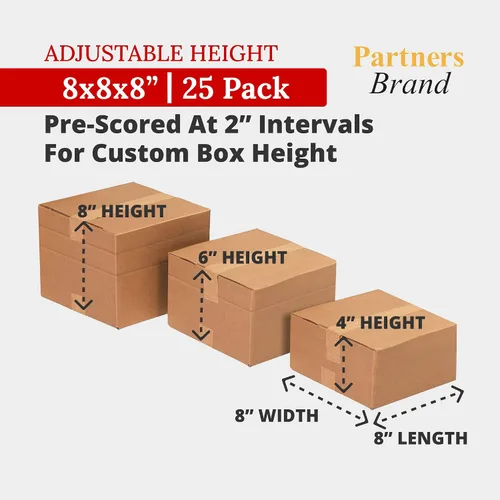 Miniatura 2 de Partners Brand Cajas de cartón corrugado de 8 x 8 x 8 pulgadas, 17 pulgadas de largo x 11 pulgadas de ancho x 2.5 pulgadas de alto, paquete de 25