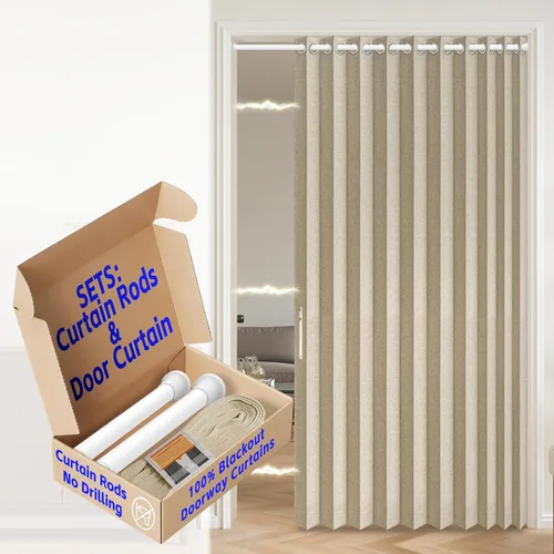 Miniatura 57 de AJAZZ Cortina de puerta magnética 100% opaca de acordeón para armario, cortina invisible para puerta interior de dormitorio, sala de estar, pasillo